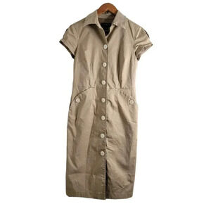 LIZ CLAIBORNE size 6 SHIRT DRESS beige Button Up Short Sleeve pockets front